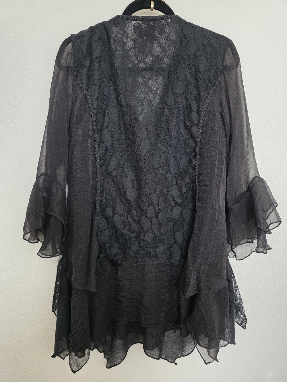 Pretty Angel Y2K Boho Grunge Fairycore Renaissance Ruffled Lace Silk Blouse Sz L - Picture 4 of 9